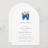 「ネストブルー ベビーシャワーQRコード」 招待状 (正面/裏面)