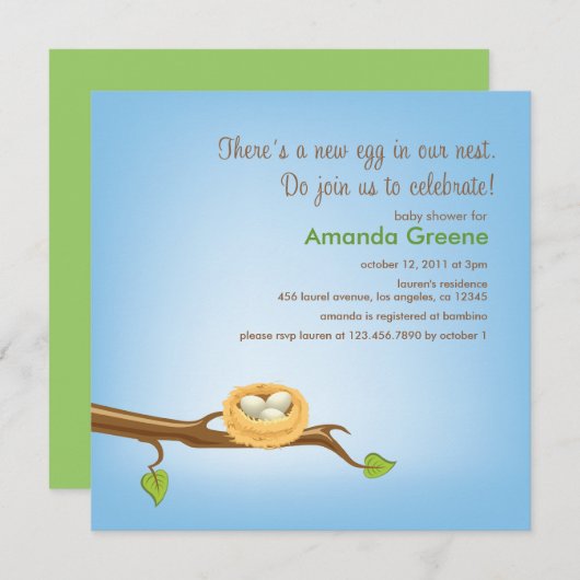 ネストベビーシャワーの新しい卵招待状カード 招待状 (正面/裏面)