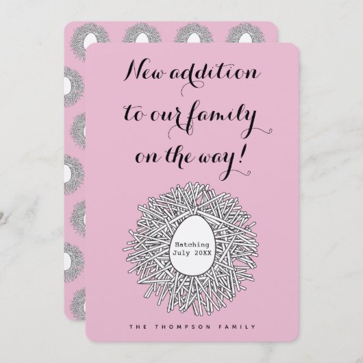 ネストモノグラム赤ちゃん女の子妊娠発表 招待状 (正面/裏面)