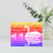 ネストリングを水に乗せた白鳥をミュート ポストカード (スタンド正面)