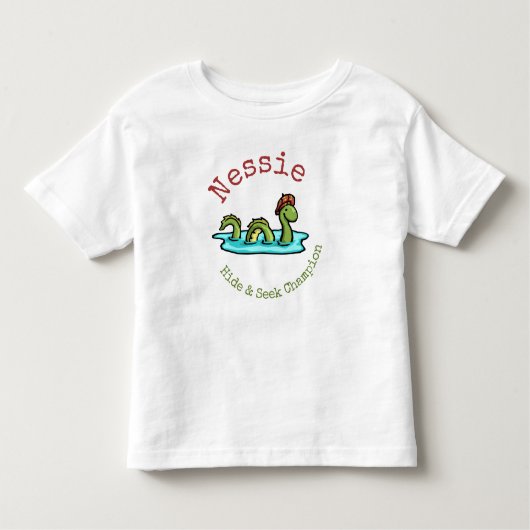 ネス湖の怪物、ネシー、隠れて探すチャンプ トドラーTシャツ (正面)