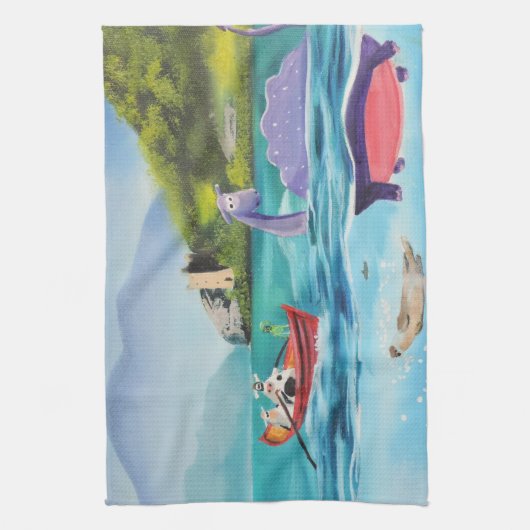 ネス湖モンスター水中絵を描くGブルース キッチンタオル (縦)