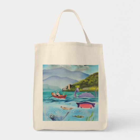 ネス湖モンスター水中絵を描くGブルース トートバッグ (正面)