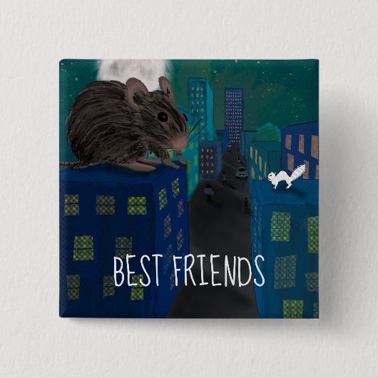 ネズミお洒落と猫の追跡 缶バッジ (正面)