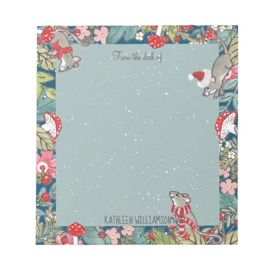 ネズミお洒落マッシュルームウッドランドクリスマス ノートパッド (正面)