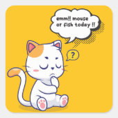 ネズミか魚？ペットおもしろいの深いの考え猫が スクエアシール (正面)