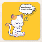 ネズミか魚？ペットおもしろいの深いの考え猫が スクエアペーパーコースター (正面)