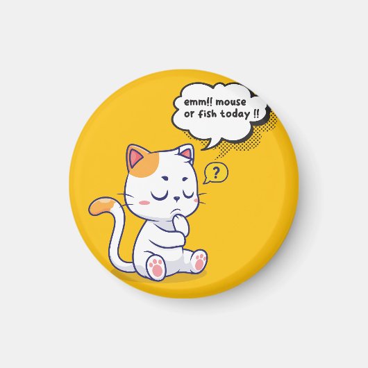 ネズミか魚？ペットおもしろいの深いの考え猫が マグネット (正面)