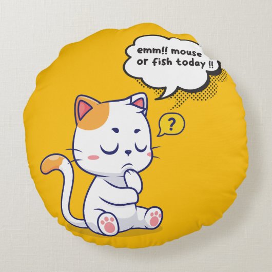 ネズミか魚？ペットおもしろいの深いの考え猫が ラウンドクッション (裏面)