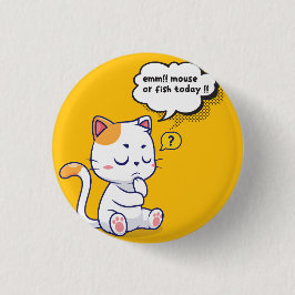 ネズミか魚？ペットおもしろいの深いの考え猫が 缶バッジ