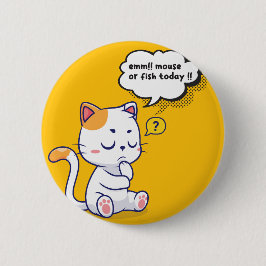 ネズミか魚？ペットおもしろいの深いの考え猫が 缶バッジ