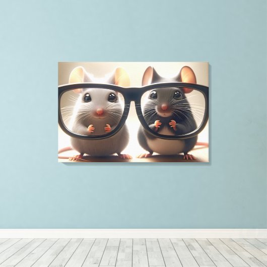 ネズミが黒い眼鏡の後ろから覗き込む キャンバスプリント (インサイチュ (ウッドフロア))
