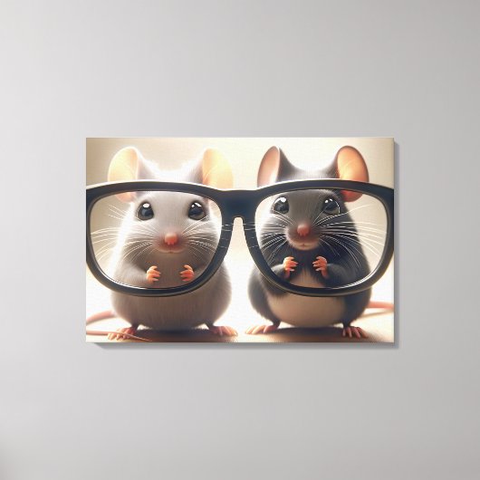 ネズミが黒い眼鏡の後ろから覗き込む キャンバスプリント (正面)
