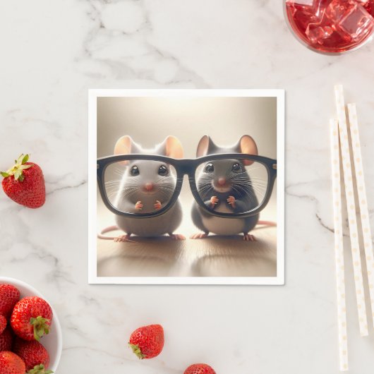ネズミが黒い眼鏡の後ろから覗き込む スタンダードカクテルナプキン (インサイチュ)