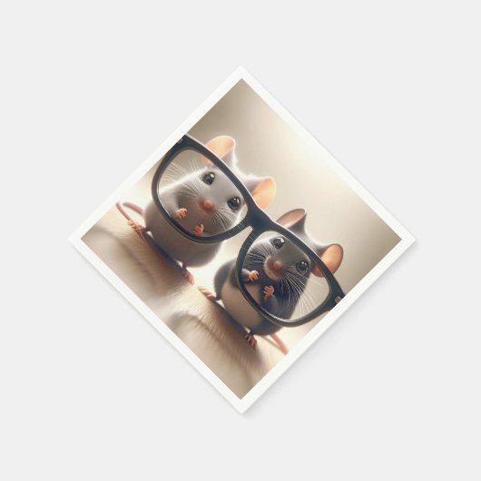 ネズミが黒い眼鏡の後ろから覗き込む スタンダードカクテルナプキン (角)