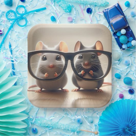 ネズミが黒い眼鏡の後ろから覗き込む ペーパープレート (パーティー)