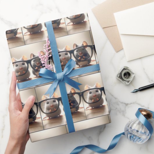 ネズミが黒い眼鏡の後ろから覗き込む ラッピングペーパー (ギフト)