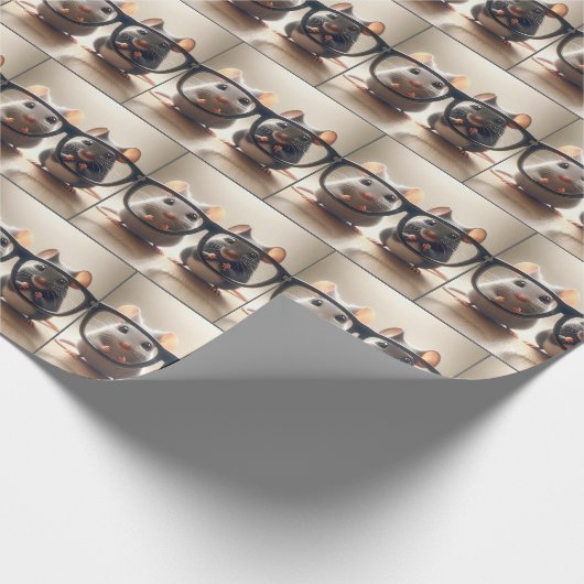 ネズミが黒い眼鏡の後ろから覗き込む ラッピングペーパー (角)