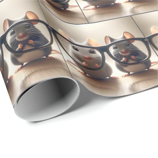 ネズミが黒い眼鏡の後ろから覗き込む ラッピングペーパー (ロールコーナー)