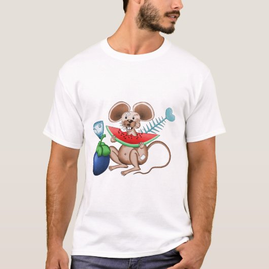 ネズミさん、食事を楽しむTシャツ Tシャツ (正面)