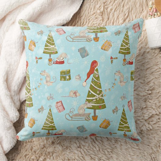 ネズミとクリスマスツリークリスマスパターンから子供へ クッション (ブランケット)