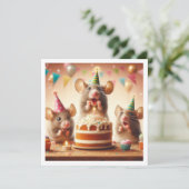 ネズミとパーティー帽子、マウス誕生日の招待 招待状 (スタンド正面)