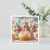 ネズミとパーティー帽子、マウス誕生日の招待 招待状 (スタンド正面)
