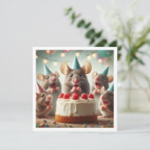 ネズミとパーティー帽子、マウス誕生日の招待 招待状 (スタンド正面)