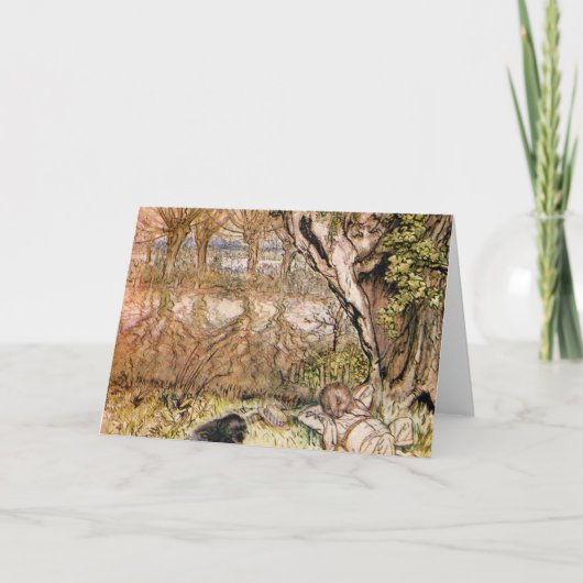 ネズミとモグラがピクニックをする – Arthur Rackham カード (正面)