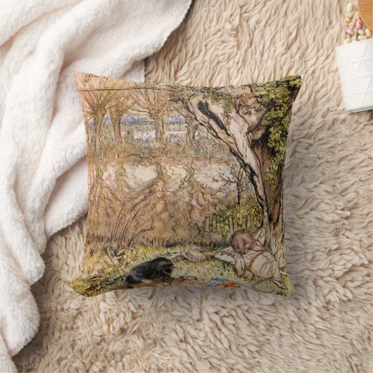 ネズミとモグラがピクニックをする – Arthur Rackham クッション (ブランケット)