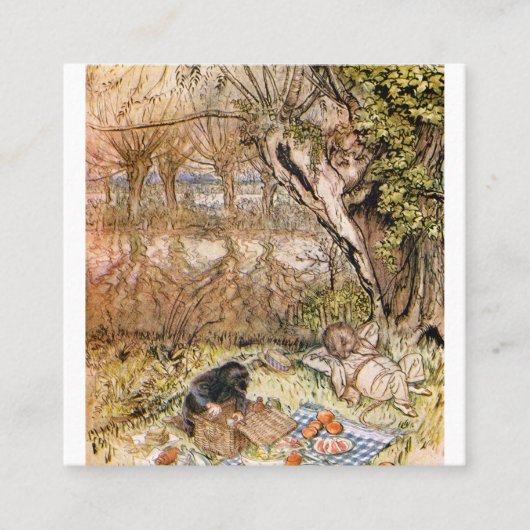 ネズミとモグラがピクニックをする – Arthur Rackham スクエア名刺 (正面)