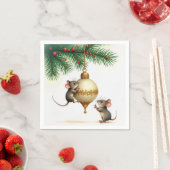 ネズミと金ゴールドクリスマスオーナメント スタンダードカクテルナプキン (インサイチュ)