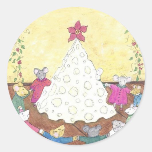 ネズミのまわりにのクリスマスツリー ラウンドシール (正面)