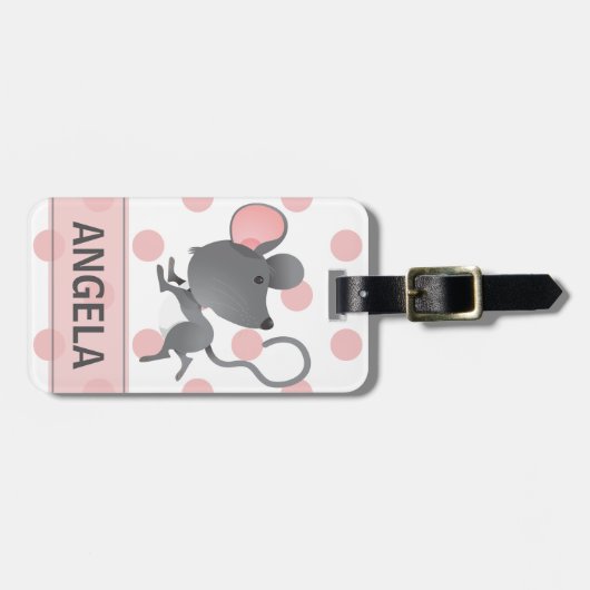 ネズミのように静かかわいい水玉模様 パーソナライズされた ラゲッジタグ (正面横)