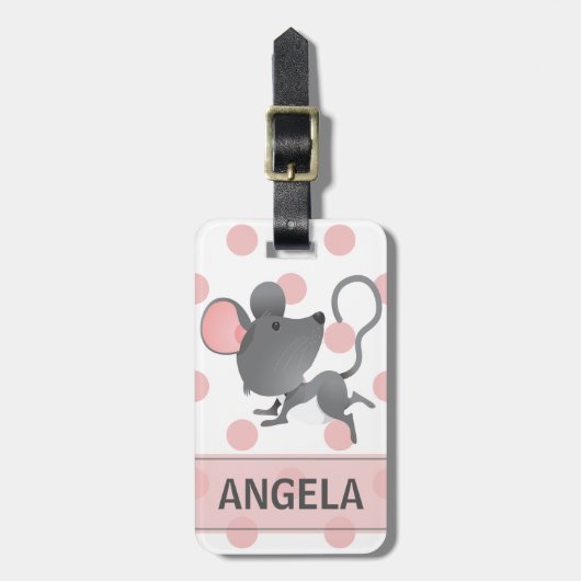 ネズミのように静かかわいい水玉模様 パーソナライズされた ラゲッジタグ (正面縦)