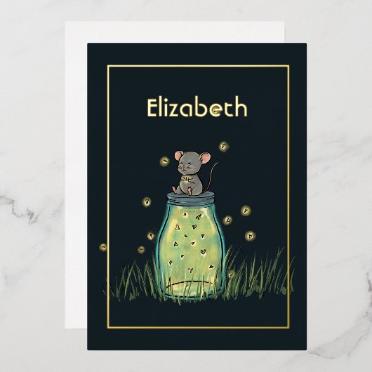 ネズミのホタルのメイソンの瓶シャワー 箔招待状 (正面/裏面)