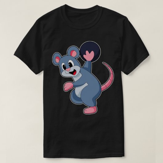 ネズミのボウリングボールを持ったボウリング Tシャツ (デザイン正面)