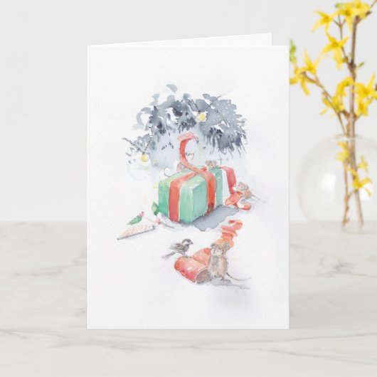 ネズミの折り返し カード (黄色い花)