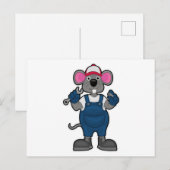 ネズミの整備士（スクリュードライバーとスパナ持ち） ポストカード (正面/裏面)