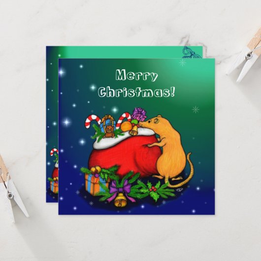 ネズミの王子様のカードと共に、クリスマスおめでとう カード (正面/裏面インサイチュ)