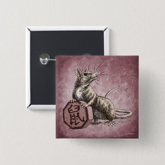 ネズミの〔占星術の〕十二宮図中国の芸術の年 缶バッジ (正面&裏面)
