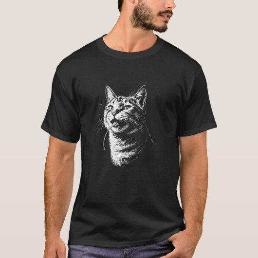 ネズミを食べる猫、クールでおしゃれな面白い反社会的なB Tシャツ (正面)