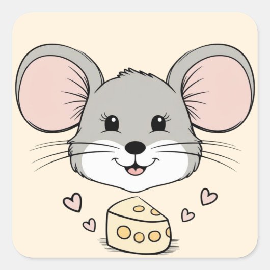 ネズミクールマウス動物ペットのバレンタイン スクエアシール (正面)