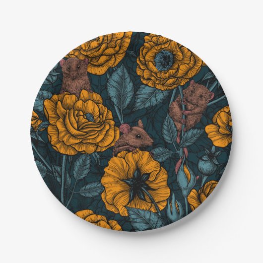 ネズミパーティーはオレンジと青 ペーパープレート (正面)