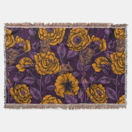 ネズミパーティーはオレンジ色と紫 スローブランケット (正面)
