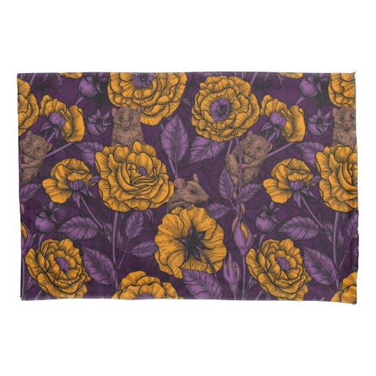 ネズミパーティーはオレンジ色と紫 枕カバー (正面)