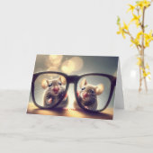 ネズミピアリングスルーグラス誕生日 カード (黄色い花)