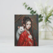 ネズミ中国の〔占星術の〕十二宮図アートの女の子 ポストカード (スタンド正面)