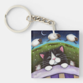 ネズミ及びヒツジ|のファンタジーの眠いタキシード猫 キーホルダー