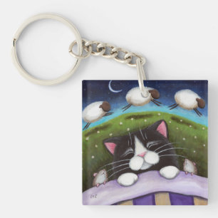 ネズミ及びヒツジ のファンタジーの眠いタキシード猫 キーホルダー